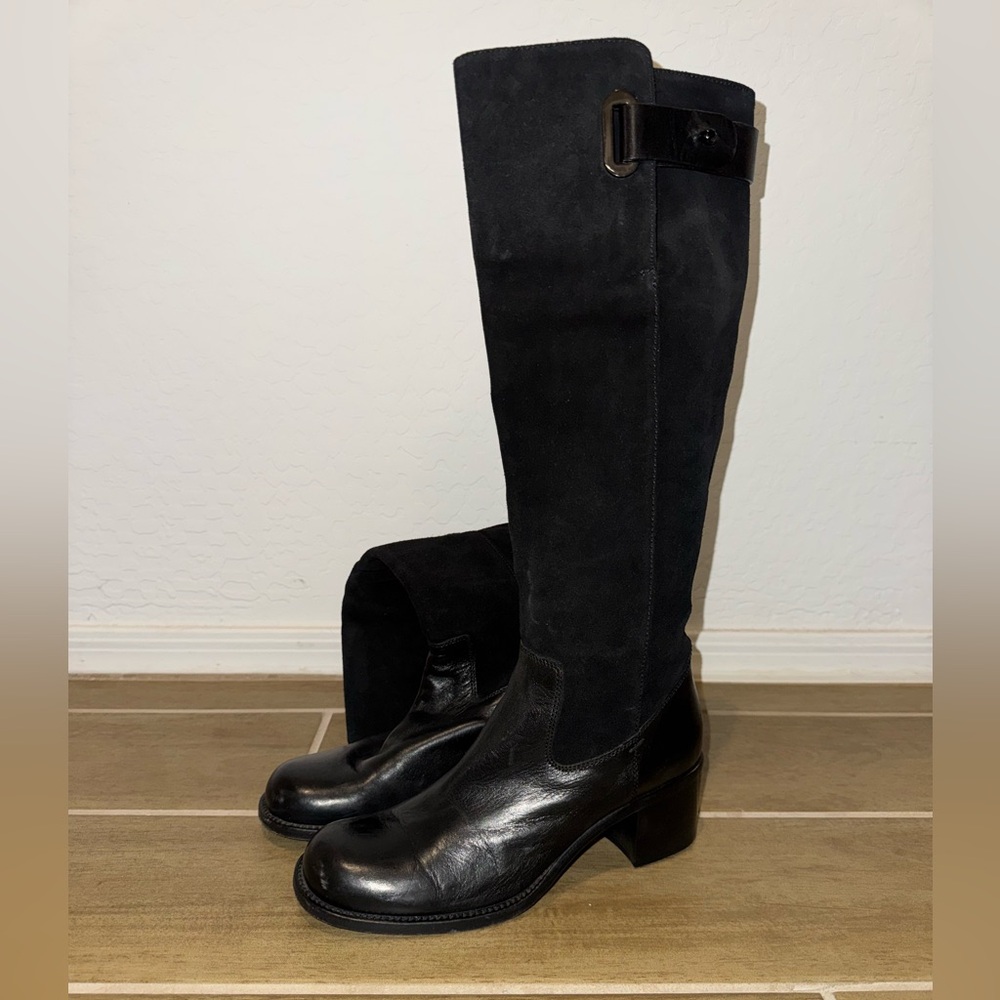 Barbara Bui Black Knee-High Leather & Suede Boot Size 37 1/2